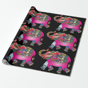 Regalo papel de envoltura de elefantes ornamentales
