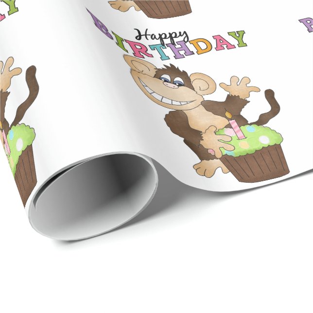 Regalo Papel de envoltura de fiesta de mono de cumpleaños (Esquina del rollo)
