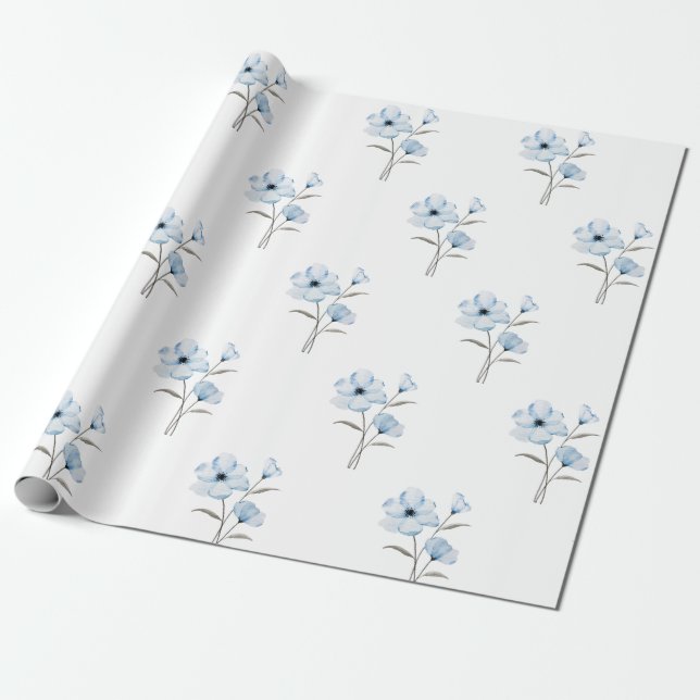 Regalo Papel de envoltura de flores azules (Desenrollado)
