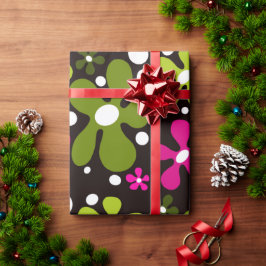 Regalo Papel de envoltura de flores funky verde y rosa