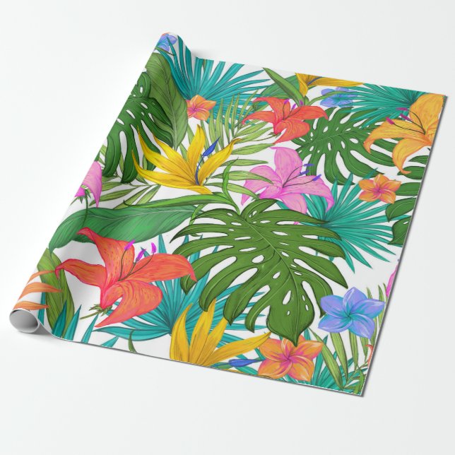 Regalo papel de envoltura de flores tropicales (Desenrollado)