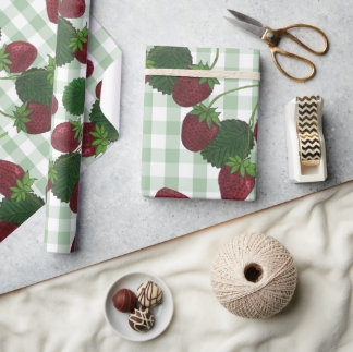 Regalo Papel De Envoltura De Fresas Y Gingham