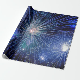 Regalo papel de envoltura de fuegos artificiales azules