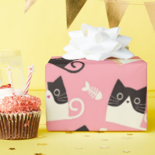 Regalo Papel de envoltura de gato lindo rosado