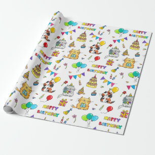Regalo Papel de envoltura de gatos de cumpleaños feliz de