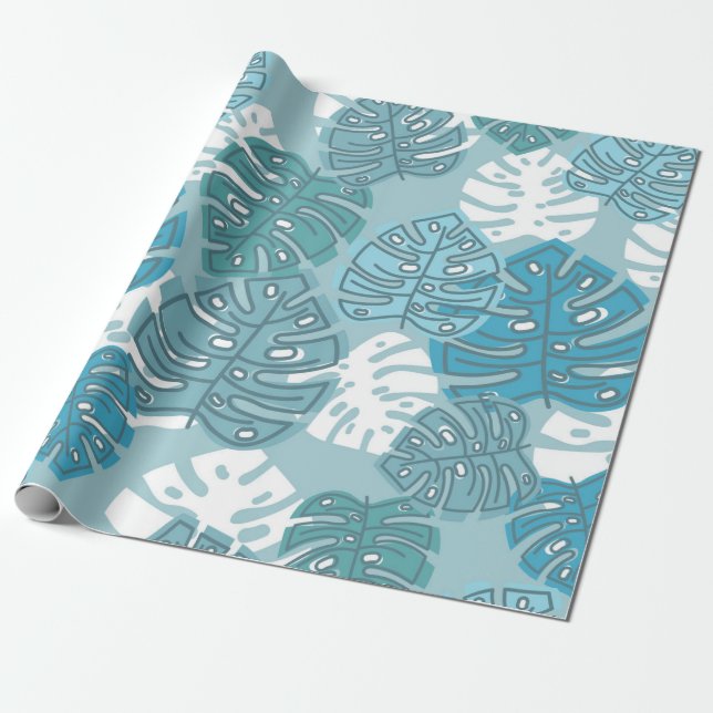 Regalo papel de envoltura de hojas azules (Desenrollado)