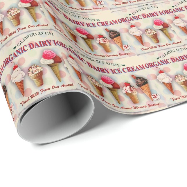 Regalo Papel de envoltura de letrero de heladería de époc (Esquina del rollo)