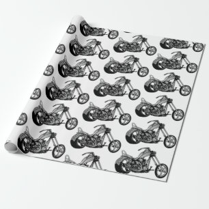 Regalo Papel De Envoltura De Motocicleta Blanco Y Negro