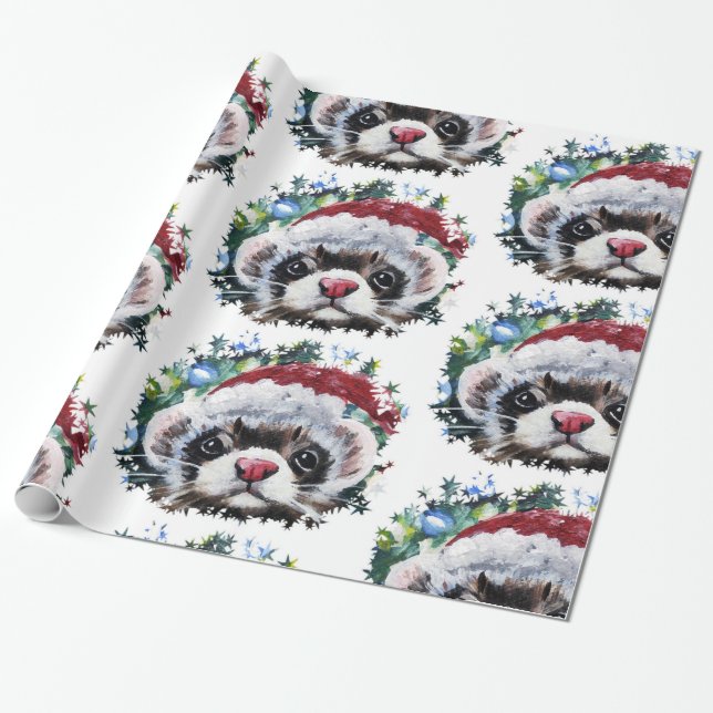 Regalo Papel de envoltura de Navidades de Ferret y Santa  (Desenrollado)