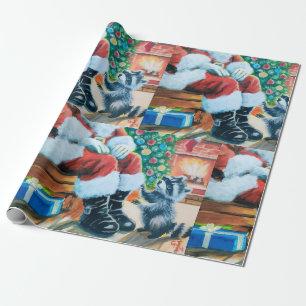 Regalo Papel de envoltura de Navidades Raccoon y Santa