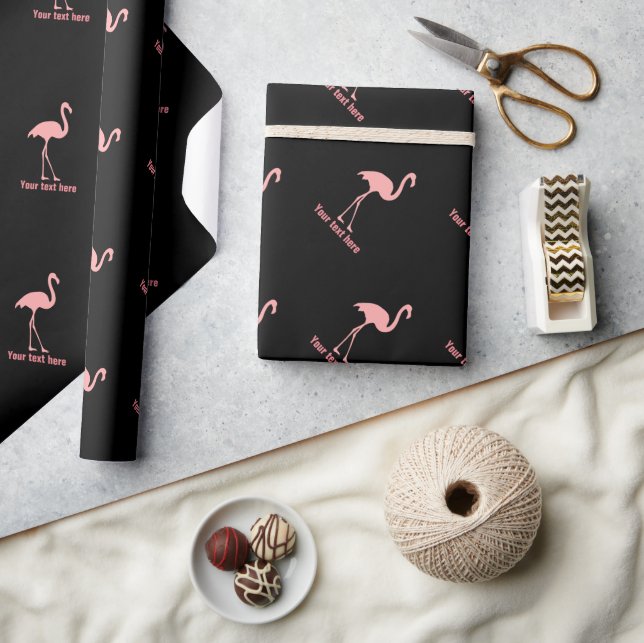 Regalo papel de envoltura de pájaro flamingo negro y rosa (Artesanía)