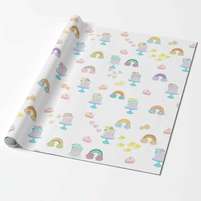 Regalo papel de envoltura de pastel de arcoiris lindo (Desenrollado)