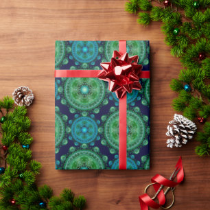 Regalo Papel de envoltura de patrón azul verde fractal