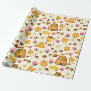 Regalo Papel de envoltura de patrón de apicultura