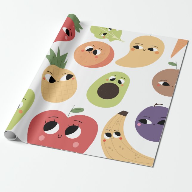 Regalo papel de envoltura de patrón de frutos (Desenrollado)