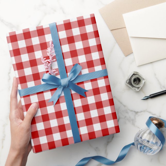 Regalo Papel de envoltura de patrón de Gingham blanco roj (Regalar)