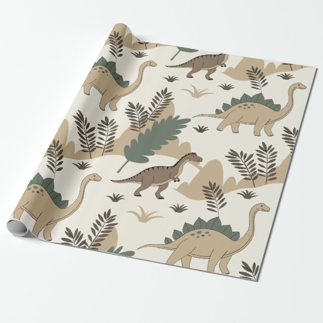 Regalo papel de envoltura de patrón t-rex de dino (Desenrollado)