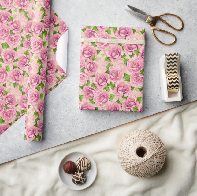 Regalo Papel de envoltura de patrones de rosas de acuarel (Artesanía)