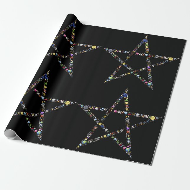 Regalo papel de envoltura de pentagramas de wicca (Desenrollado)