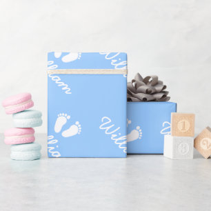 Regalo Papel de envoltura de pies de bebé azules con nomb