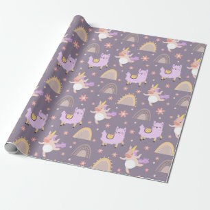 Regalo Papel De Envoltura De Unicornios Y Llamas