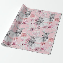 Regalo Papel de envoltura floral de peonías rosadas grise
