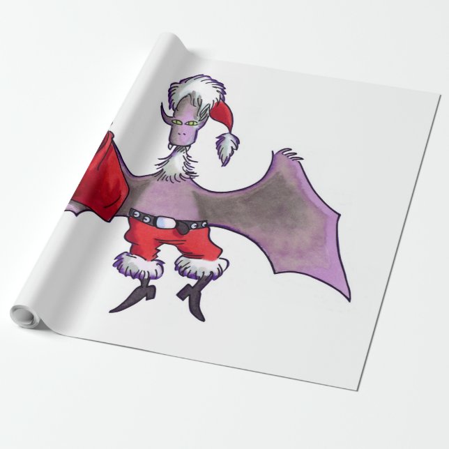 Regalo Papel de envoltura mate blanco de Santa Bat grande (Desenrollado)
