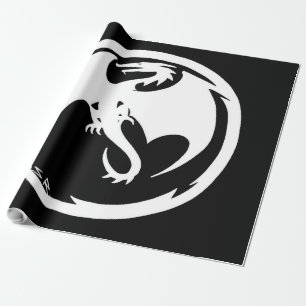 Regalo Papel de envoltura mate negro Dragon blanco grande