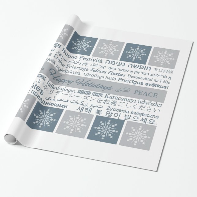 Regalo Papel de envoltura multilingüe de Happy Holidays (Desenrollado)