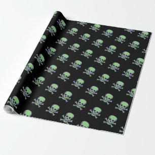 Regalo Papel de envoltura negro mate de cráneo verde