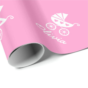 Regalo Papel de envoltura rosa con un lindo carro de beb