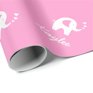 Regalo Papel de envoltura rosa con un lindo elefante beb