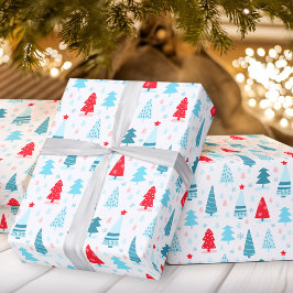 Regalo Papel de envoltura rosa rojo azul de los árboles d