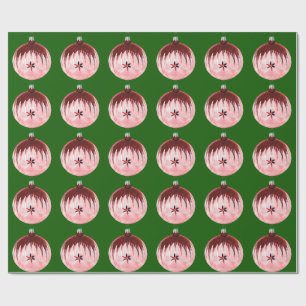 Regalo Papel De Envoltura Verde De Ornamento Rojo Y Rosa