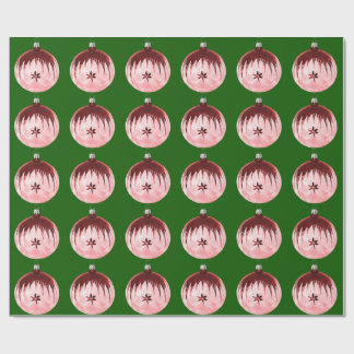 Regalo Papel De Envoltura Verde De Ornamento Rojo Y Rosa