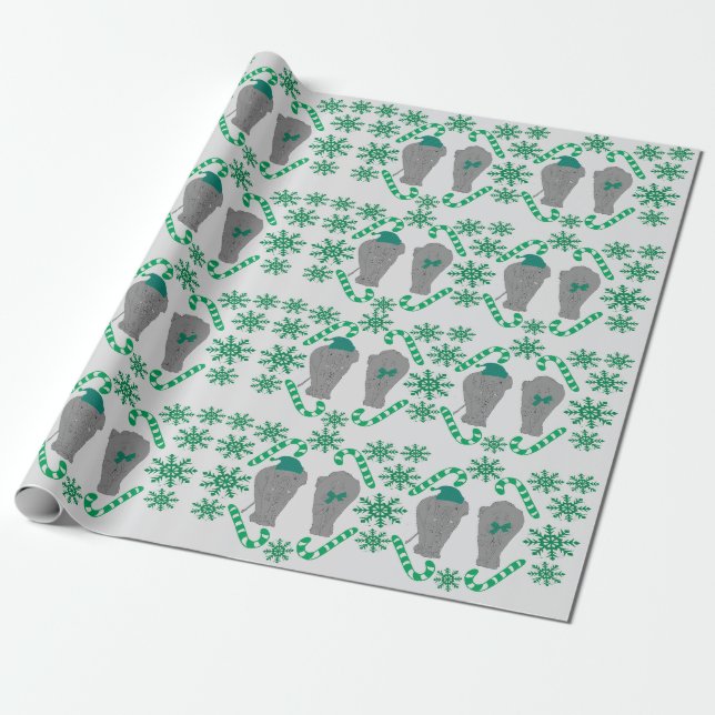 Regalo Papel de envoltura verde para elefantes Navidades (Desenrollado)