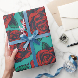 Regalo Papel de envolver azul con rosas rojas