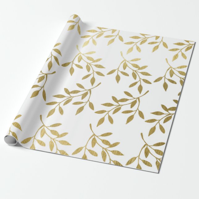 Regalo Papel de envolver boda hoja botánica Gold Romántic (Desenrollado)