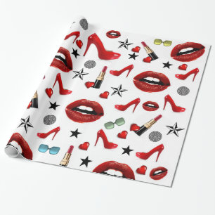 Regalo Papel de envolver brillante, Tos de labios rojos