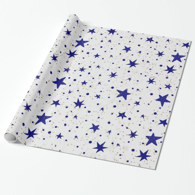 Regalo Papel de envolver celeste, estrellas y lunas envue (Desenrollado)