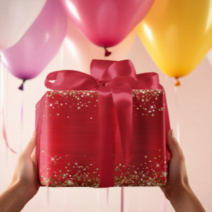 Regalo Papel de envolver con brillo dorado navideño rojo