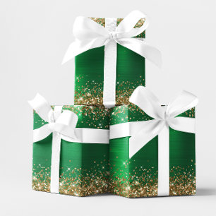 Regalo Papel de envolver con brillo dorado y ombre verde 