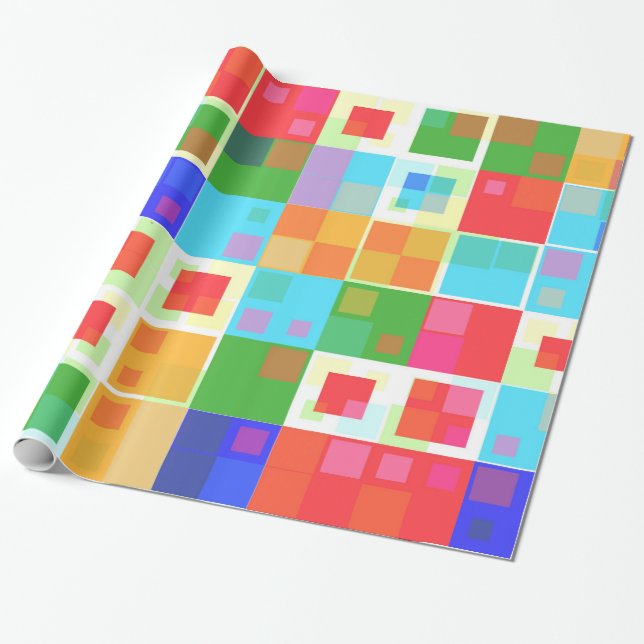 Regalo papel de envolver con cuadrados abstractos (Desenrollado)