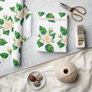 Regalo Papel de envolver con flores blancas y hojas verde
