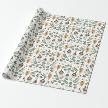 Papel de envolver con flores de bellotas de otoño