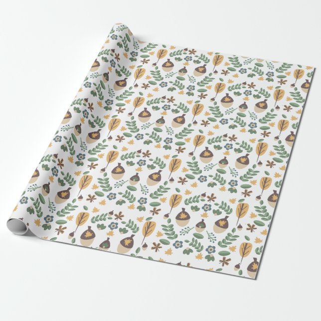 Regalo Papel de envolver con flores de bellotas de otoño (Desenrollado)