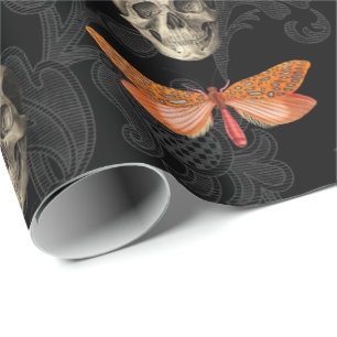 Regalo Papel de envolver con mariposa naranja y calavera