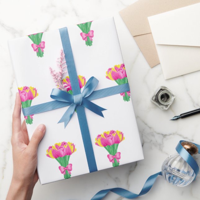 Regalo Papel de envolver con ramo de tulipanes rosados y  (Regalar)