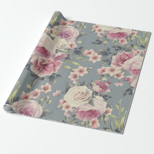 Regalo papel de envolver con rosas rosadas