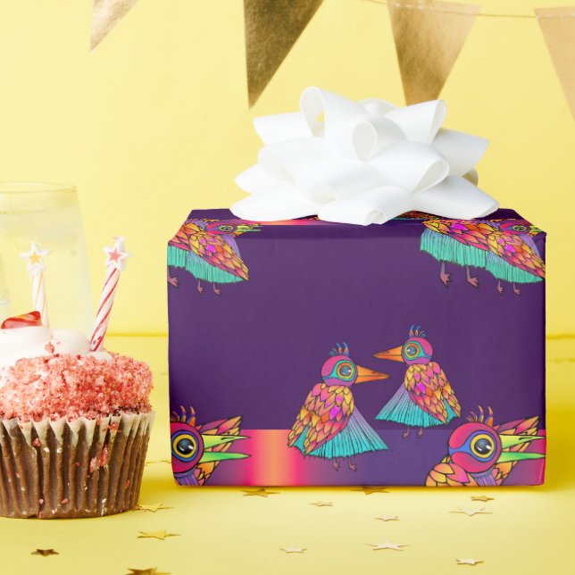 Regalo Papel de envolver de aves coloridas (Fiesta de cumpleaños )